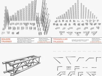 Trusses Square Triangular Beam Bundle Collection 129 PCS Modular 3D model