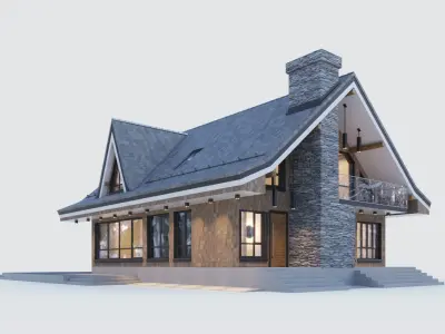 Modern half-timbered house with a residential attic 3D model