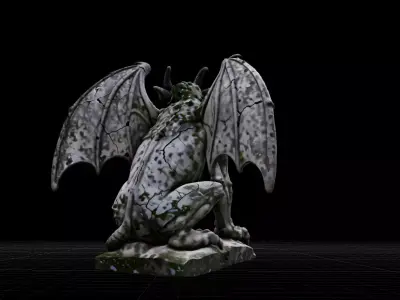 Ancient Mossy Gargoyle Statue  High Poly  Sculpt Low-poly 3D model