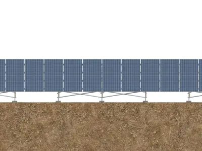 Lowpoly Ground Mounted Solar Panels-14 Rows of PV Modules Low-poly 3D model