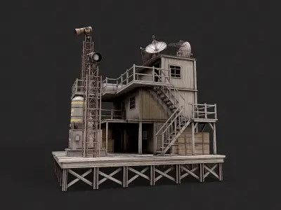 Post Apo Wooden Platform Structure 3 Low-poly 3D model