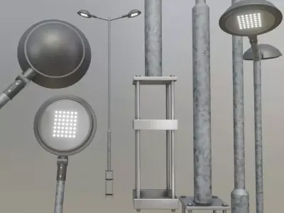 Street Light 4 Galvanized F2 M1 K1 5000mm  Low-poly 3D model