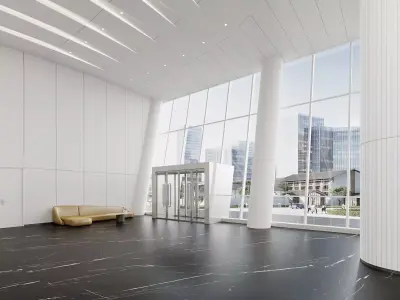 Modern Office Lobby with Curved Ceiling Lights 3D model