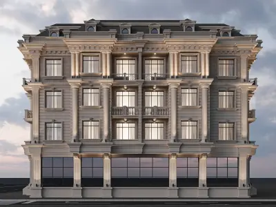 Classic residential building 15 night 3D model