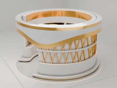 Futuristic 3D Exhibition Booth Design Gold and White Curved 3D model