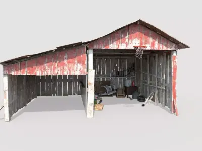 Old wooden garage with materials 3D model
