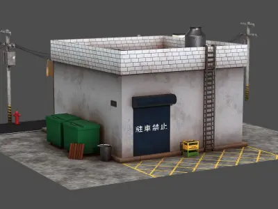 Izakaya asian style shop on side of street Low-poly 3D model