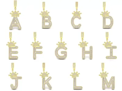 Crown Initial  A to Z  Letter Pendant 3D Model Pack