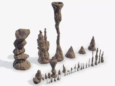 Stalagmites Models Set Low-poly 3D model