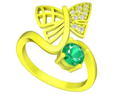 Elegant Butterfly Gemstone Ring Jewelry Design 4513 3D print model
