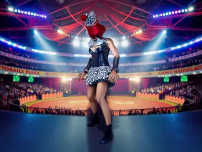 Circus Clowness in Colorful Attire Low-poly 3D model