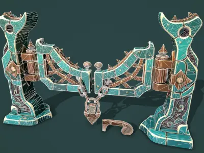 Fantasy fence door Low-poly 3D model