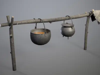 Medieval Hanging Cauldrons for campfire Low-poly 3D model