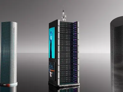 Cyberpunk Sci-fi futuristic building pack mid-poly 3D model Low-poly 3D model