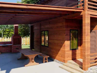 Cabin wooden house on lawn Free 3D model