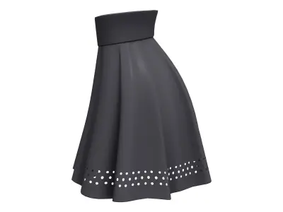 Tiny Holes Bottom Black High Waist Mini Ruffled Skirt Low-poly 3D model