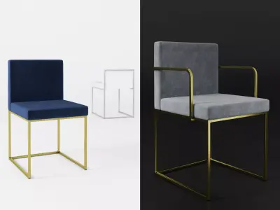 Chair two chairs with metal frame 3D model