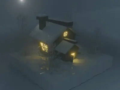 lowpoly isometric 3d House home in winter season snow and fog 3D model