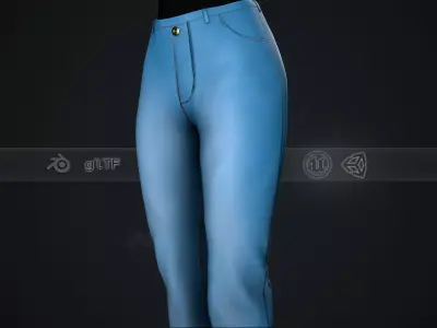 Female Light Blue Jeans Pants Style 2 Low-poly 3D model