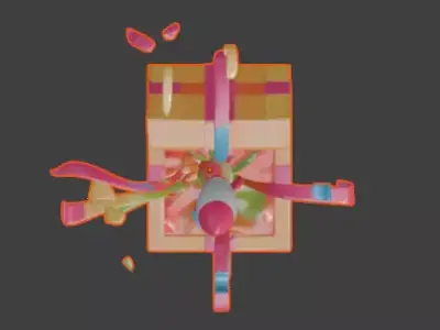 Stylized Cartoon Gift Box with Fireworks Rocket 3D Model Low-poly 3D model