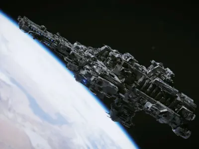 SpaceShip in Space Low-poly 3D model