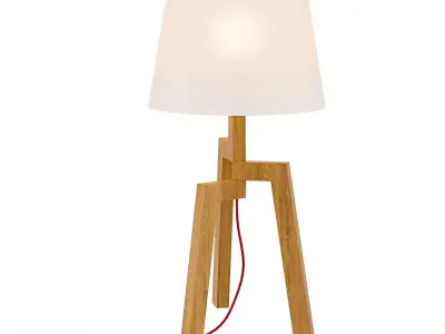 Stilt table lamp with wooden legs and shade 3D model