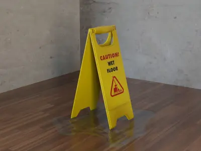 plastic caution wet sign placed on wet floors indoors Free 3D model
