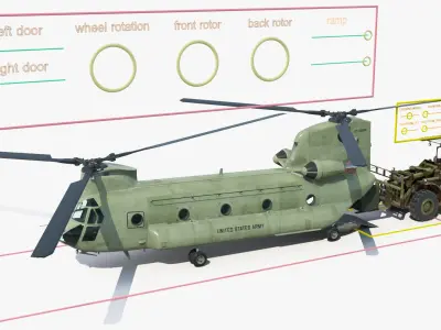  Forklift Loads Cargo to the Transport Helicopter CH 47 Chinook Rigged 