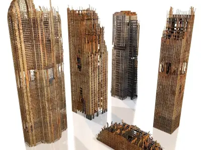 Skyscrapers in ruins 3D model