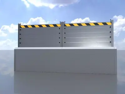 Aluminum flood protection wall with concrete foundation 2m x 4m Low-poly 3D model