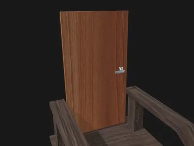 basement stair - door - door handle - handrail - step Low-poly 3D model