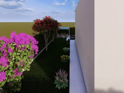 Modern Backyard Garden Scene  BBQ Fireplace Landscaping  3D model