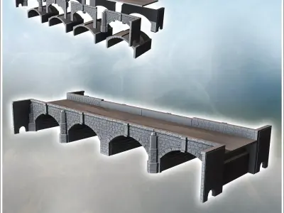 Straight stone bridge with four arches and double pillars 15 - M 3D print model