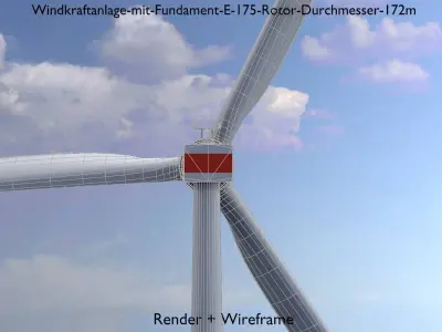 Wind-turbine with foundation E-175 rotor-diameter 172m Low-poly 3D model