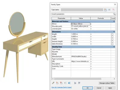 Bedroom and Living Room Furniture Revit Family Parametric 3D model