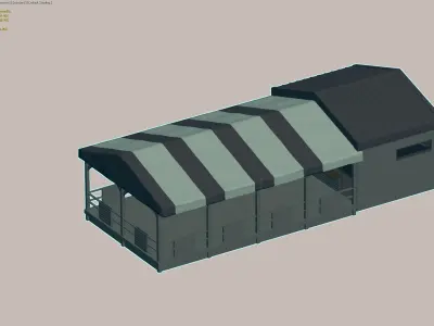 Wooden Outdoor Pavilion with Striped Canopy 3D model