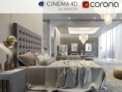 Set 3 - Corona C4D - 4 x Interior Scenes 3D Model Pack