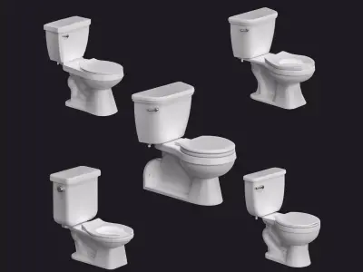 5 Toilet bowls and flash tanks 3D model