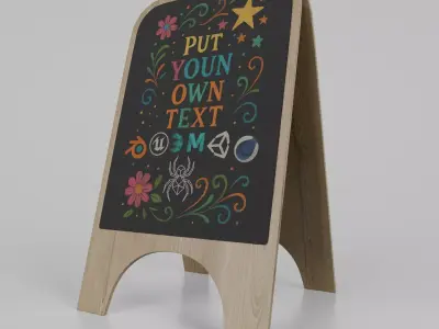 Customizable Modern Wooden A-Frame Chalkboard Sign Low-poly 3D model