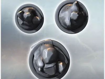 Set of three crystals and rocks on round bases 1 - Medieval Fant 3D print model