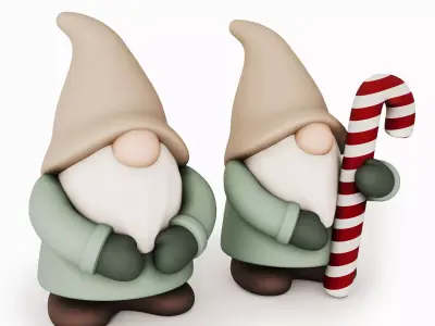 Christmas Ceramic Gnomes Set - Matte Porcelain Holiday Decor 3D model