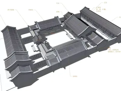 siheyuan floor plan of building 3D model