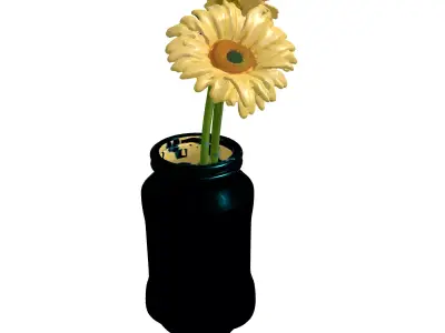 Gerbera Daisies Blue Bottle Vase Low-poly 3D model