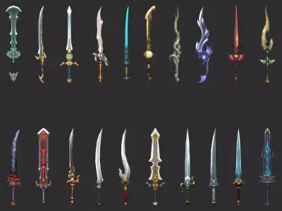 Fantasy Sword Collection Low-poly 3D model