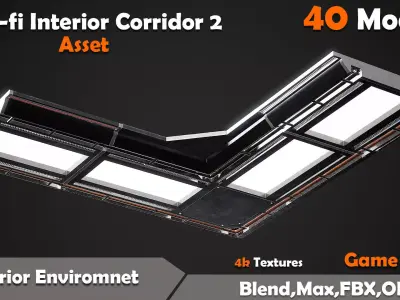 Sci-fi Interior Corridor 2 Asset 40 Models Low-poly 3D model