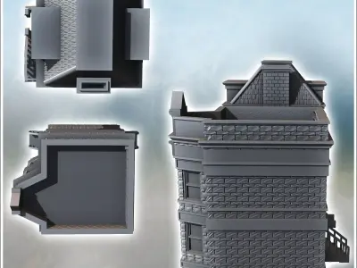 Set of two European houses with upper floor and access staircase 3D print model