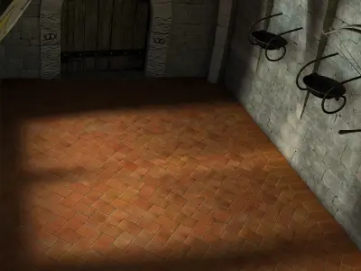 Medieval hall with arballista and a tower bridge Low-poly 3D model