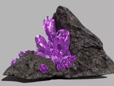 Crystal Set amethyst rock Low-poly 3D model