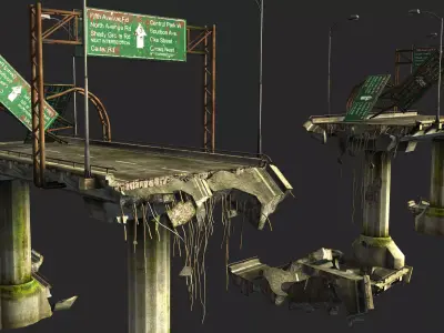 Broken Bridge Low-poly 3D model