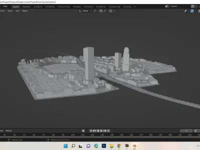 Landscape Model 3D city street with trees and buildings Free low-poly 3D model